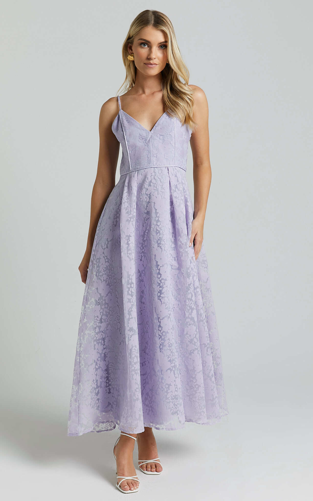 Lavender fit and flare dress clearance