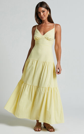 Adana Midi Dress - Bust Sleeveless Tiered Dress in Lemon