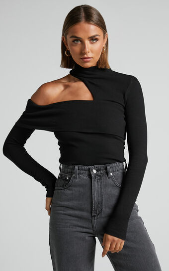 Guess Long-Sleeve Shoulder-Cutout Top in Black