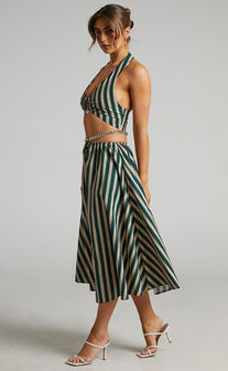 Atoir - The Gravity Midi Skirt in IVY PEACH STRIPE