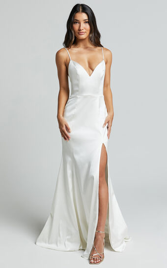 Francia Maxi Dress - Sweetheart Thigh Split Dress in White