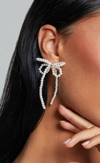 Jenny Earrings - Ribbon Pearl Statement Earrings in White