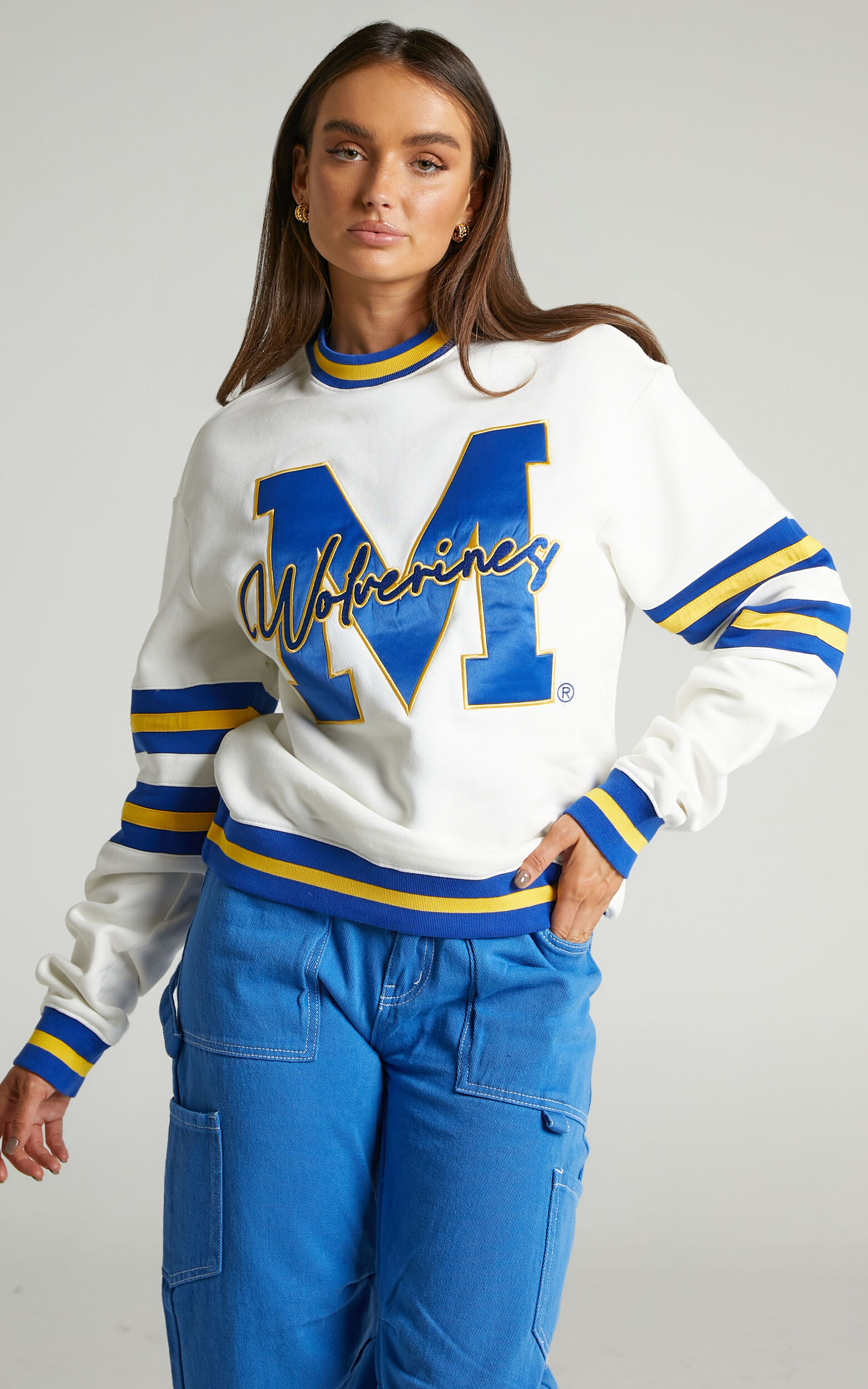 NCAA - LETTER MARK PANELLED CREW - University of Michigan in Vintage White - L, WHT1