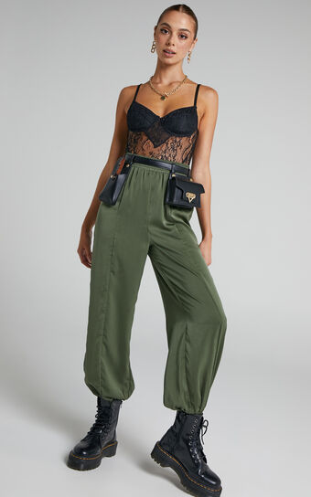 Antonella Pants - High Waisted Elasticated Pants in Olive