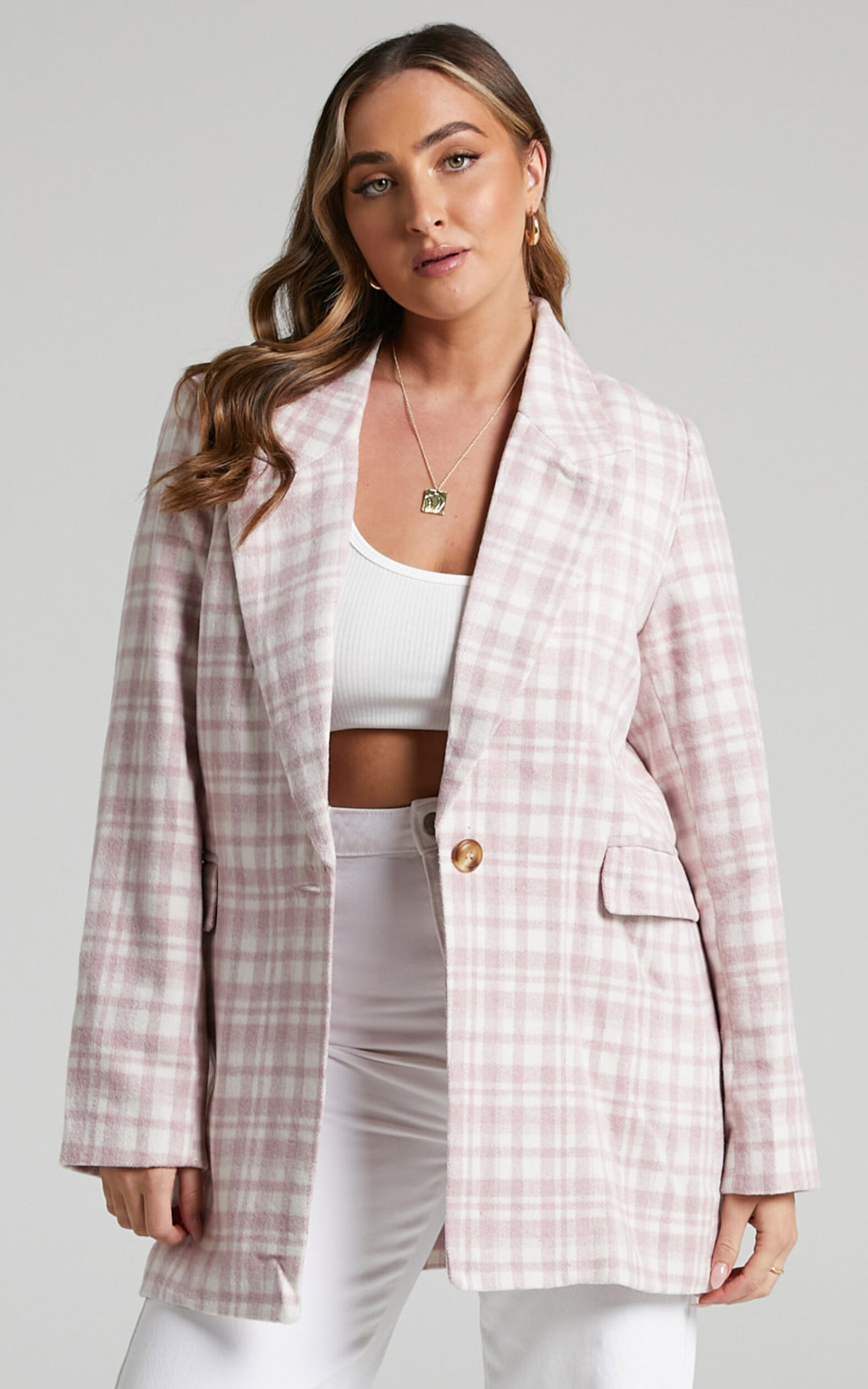 Aquiline Longline Tailored Blazer in Aquiline Clueless Check - 06, PNK1