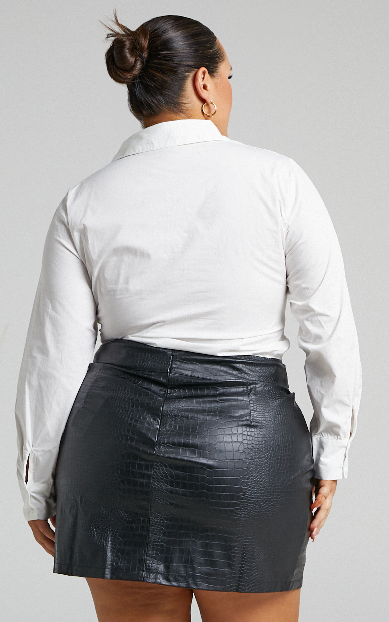 Black faux leather croc embossed pencil skirt discount