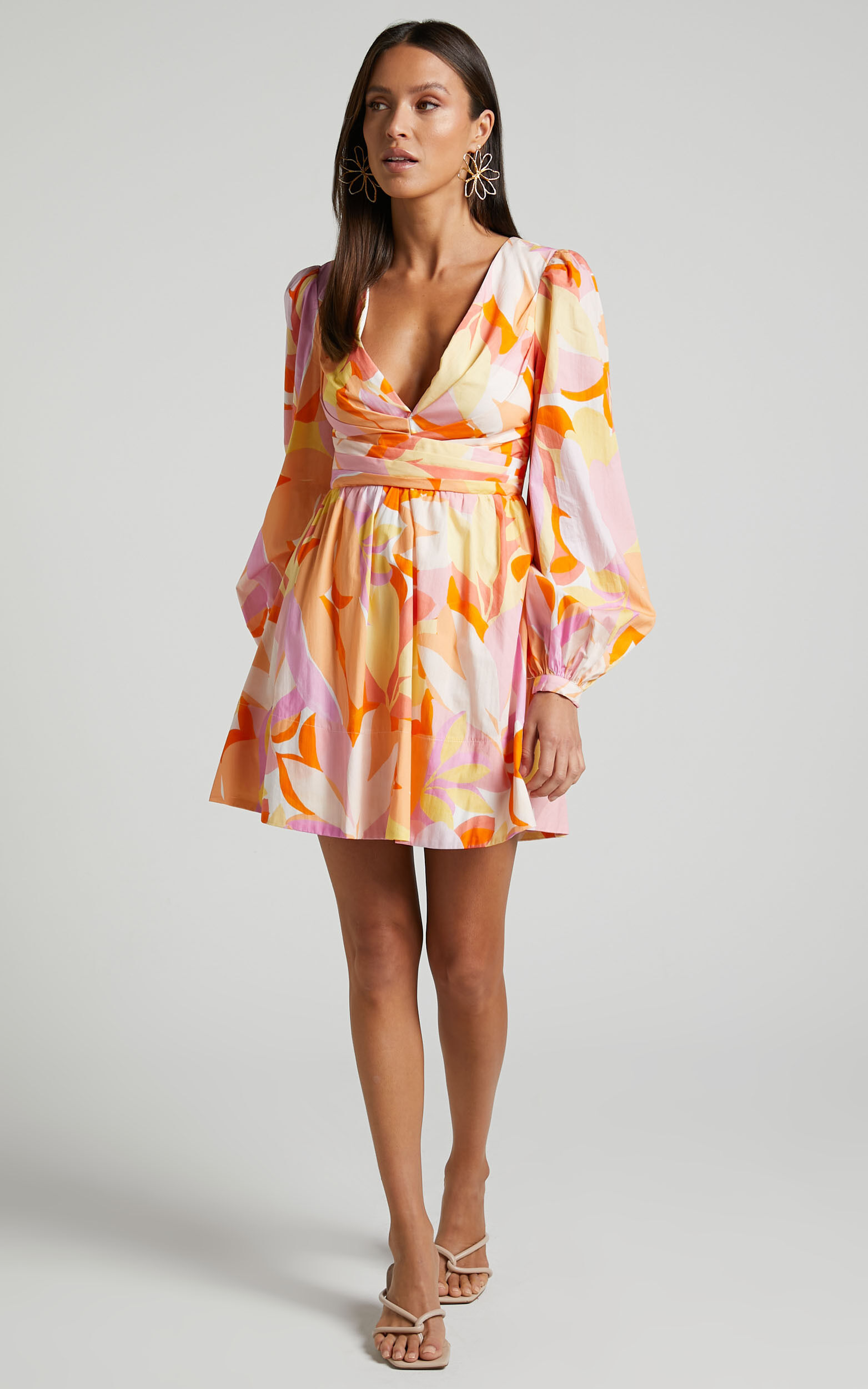Long sleeve deep best sale v mini dress