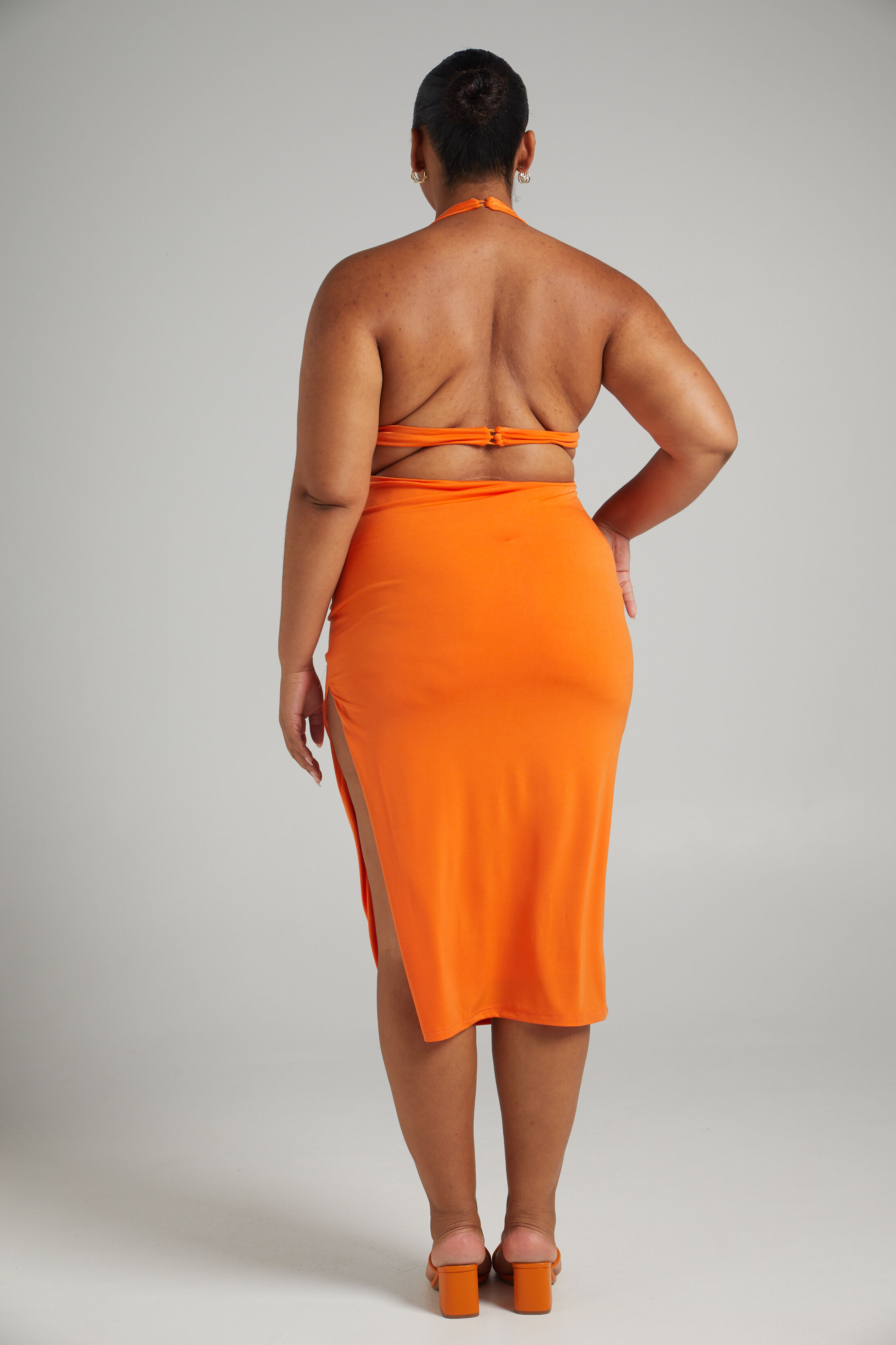 Maurine Halter Neck Cut Out Midi Dress in Orange Showpo NZ