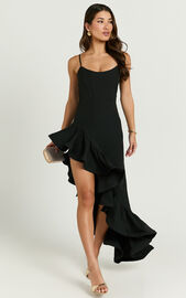 Maura Maxi Dress - Scoop Neckline Ruffle High Low Dress in Black | Showpo
