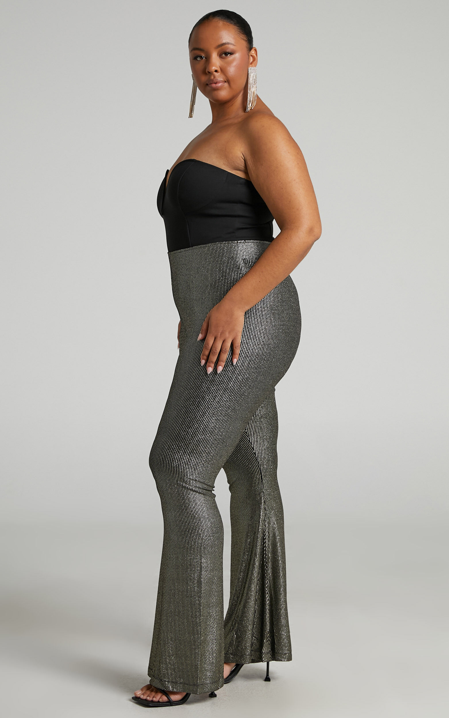 Merlin Pants High Waisted Lurex Flared Pants in Black and Silver