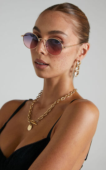Cecelia Round Sunglasses in Pink and Gold
