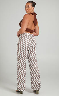 Lenny Pants - Mid Rise Pants in Brown check