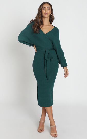 Over The World Knit Dress In Forest Green