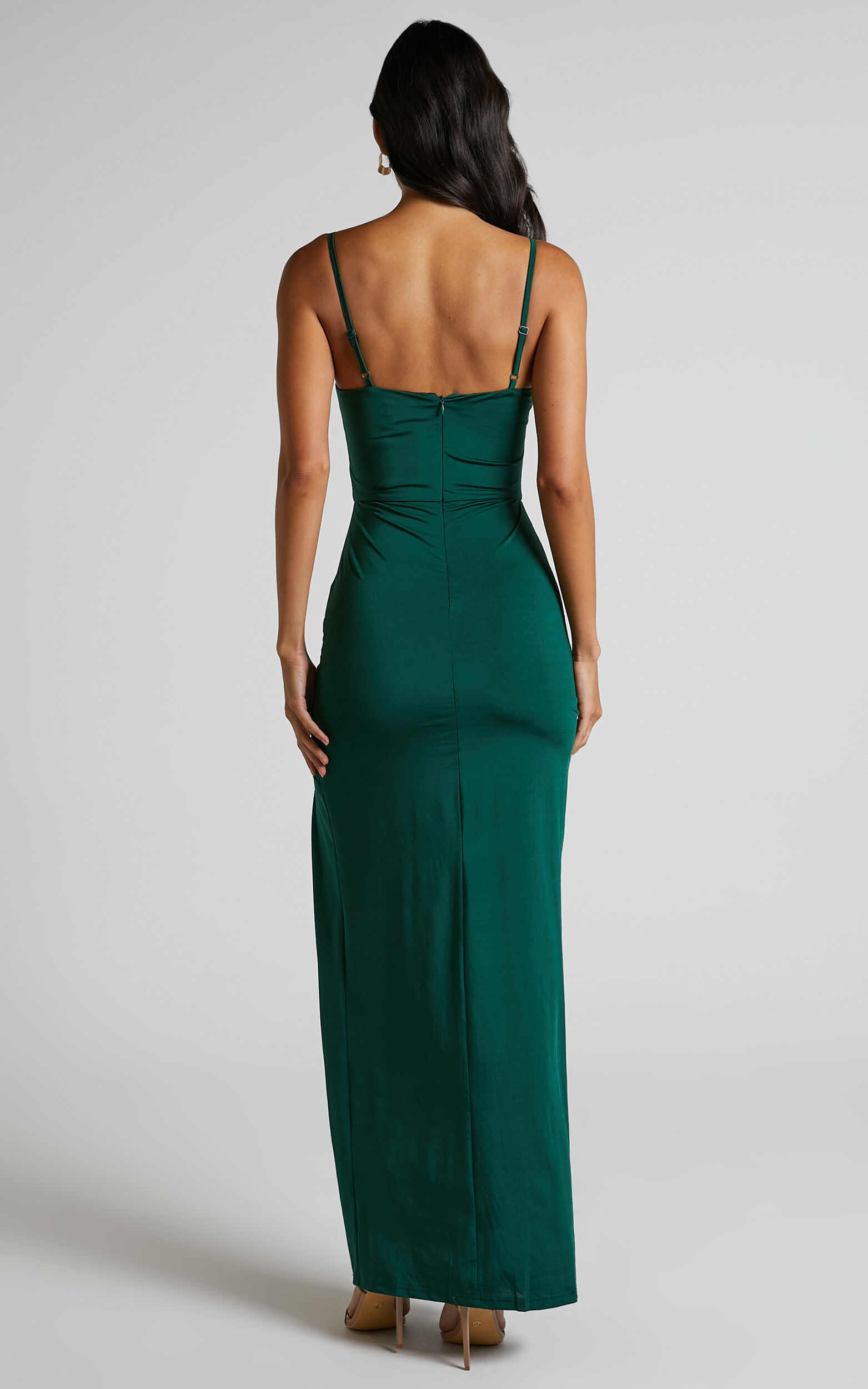 Trinah Midi Dress - Corset Thigh Split Dress in Emerald | Showpo USA