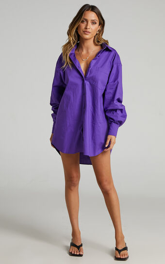 Janaya Mini Dress - Long Sleeve Shirt Dress in Purple