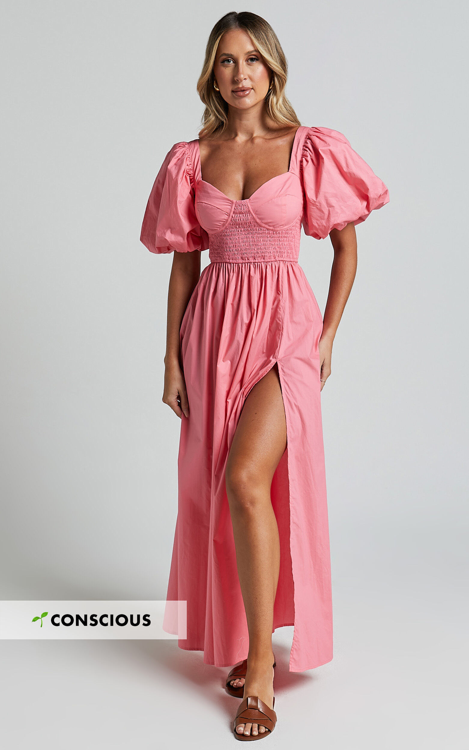 Coral maxi dress with sleeves online
