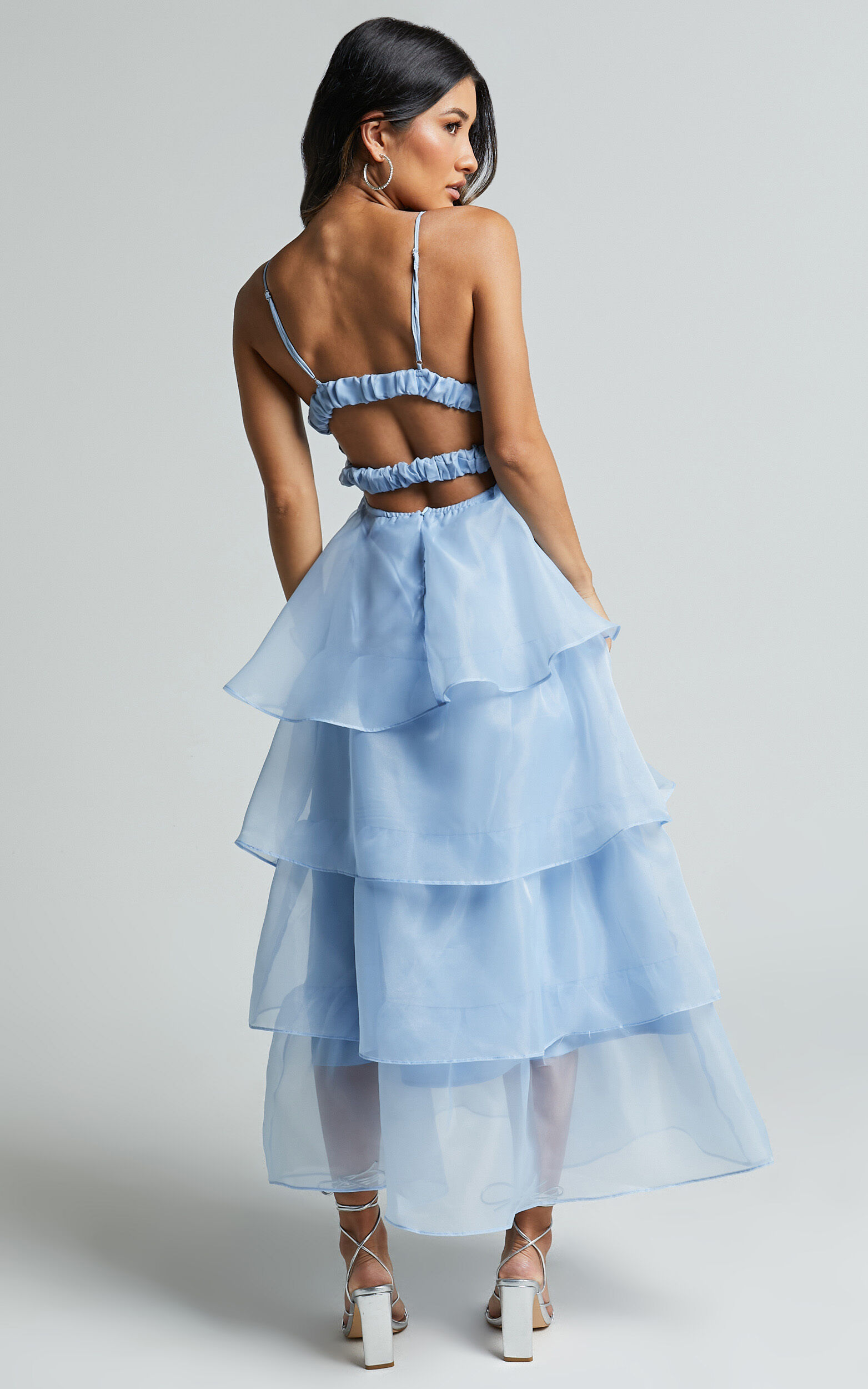 Cindy Midi Dress - Layered Skirt Dress in Pale Blue | Showpo