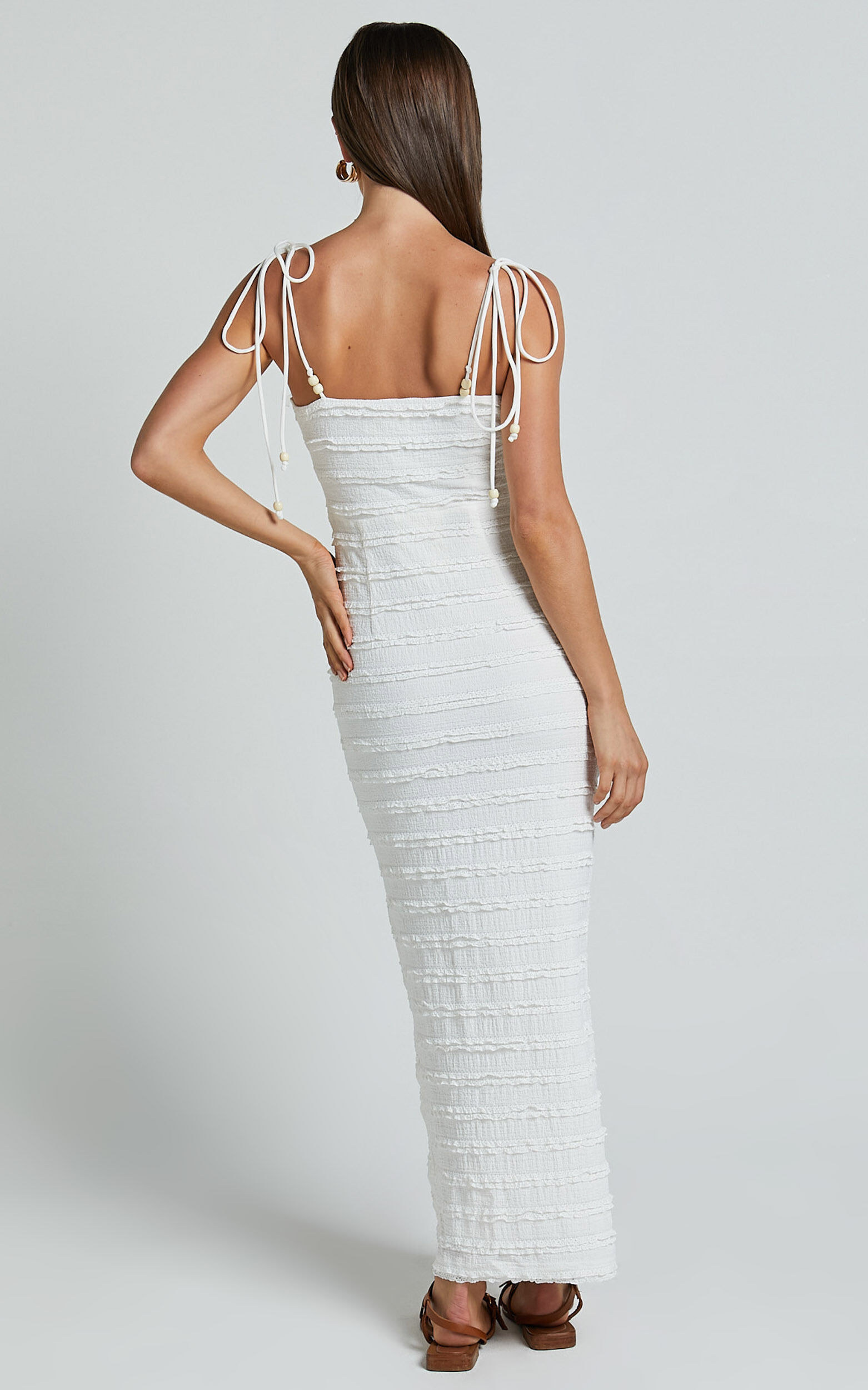 ALANNA MIDI DRESS TEXTURED MIDI DRESS WITH TIE STRAPS in White