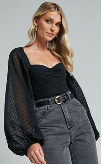 Abella Bodysuit - Long Sleeve Lace Bodysuit in Black