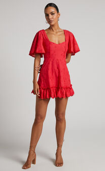 Fancy A Spritz Mini Dress - Square Neck Dress in Red