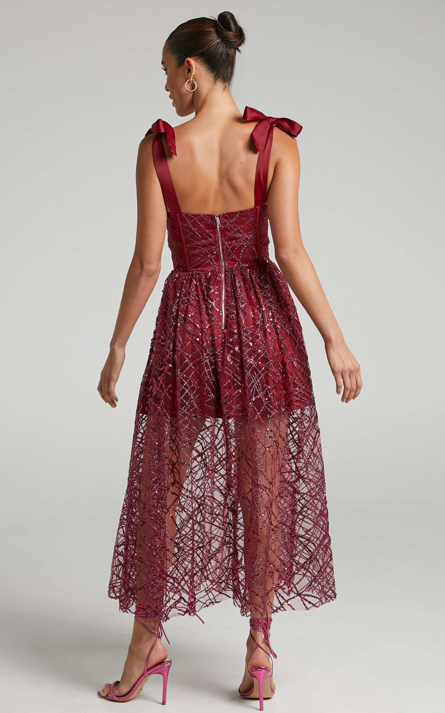 Berry sequin sales lace maxi dress