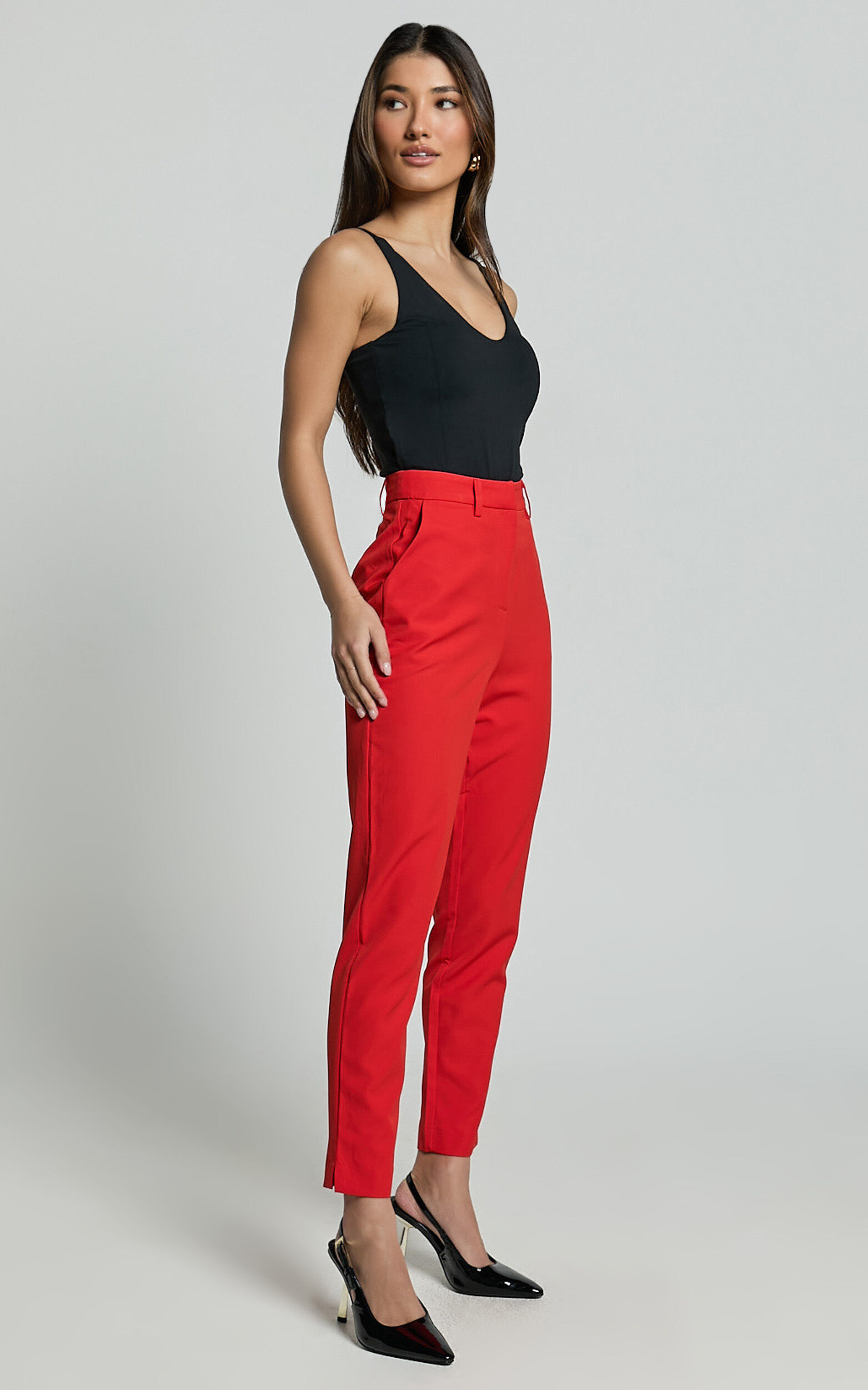 Hermie Pants - High Waisted Cropped Tailored Pants in Red | Showpo USA