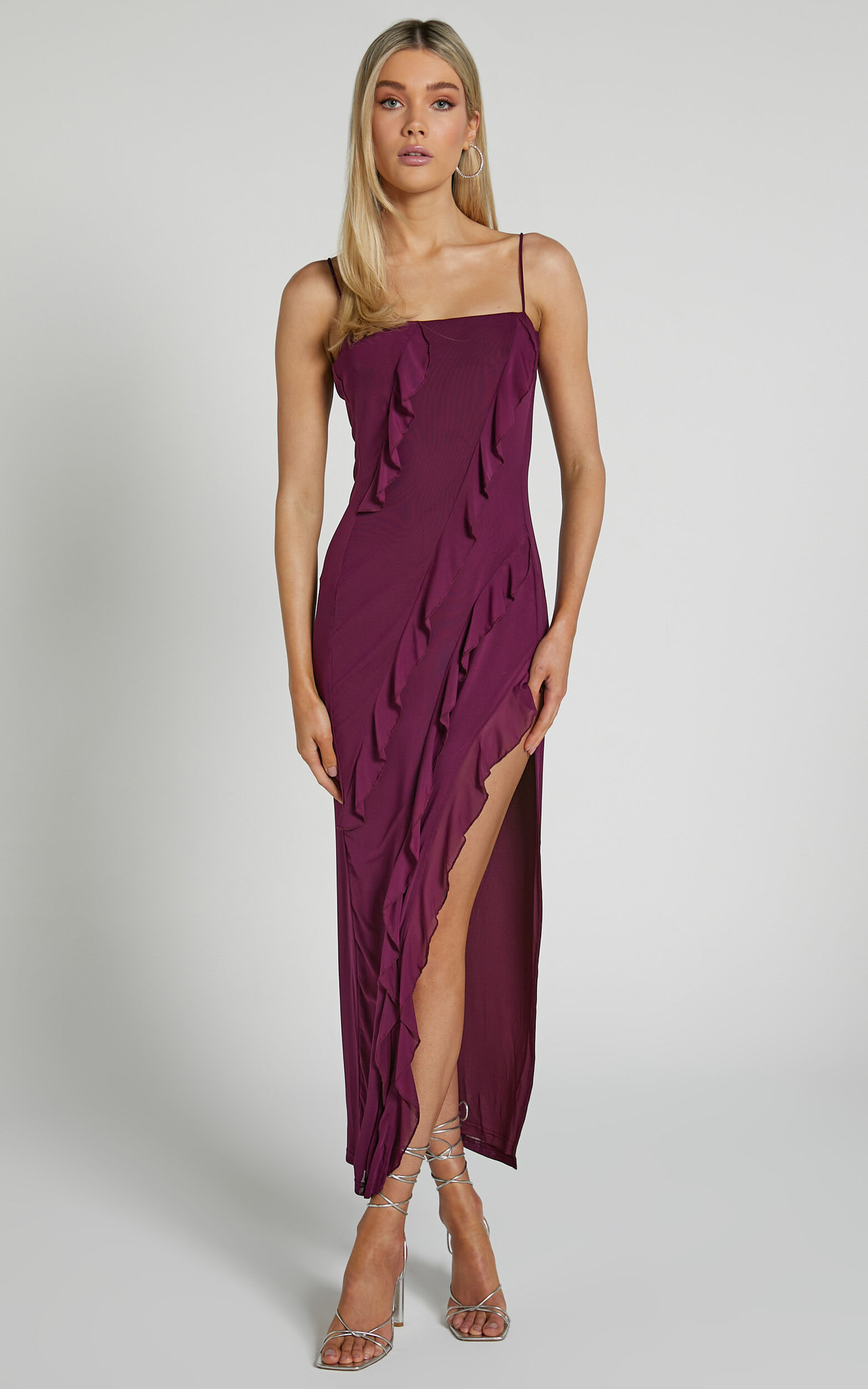 Cecelia Midi Dress - Ruffle Detail Dress in Grape | Showpo USA