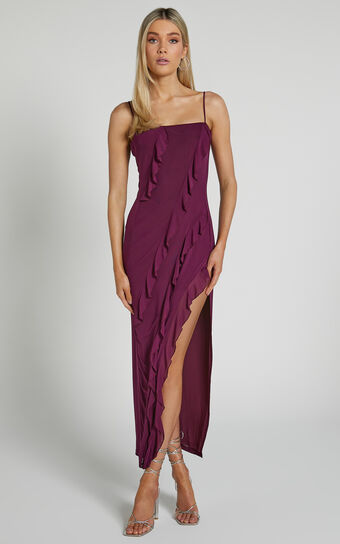 Cecelia Midi Dress - Ruffle Detail Dress in Grape