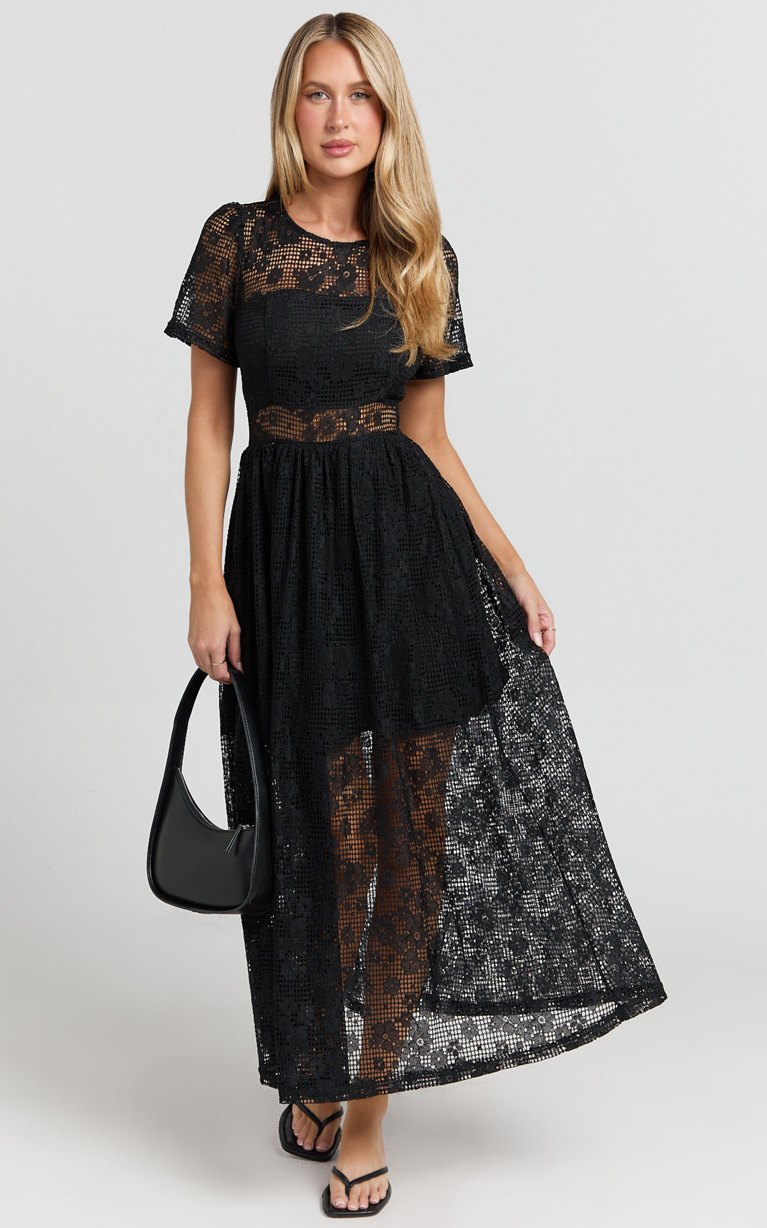 Leon Midi Dress - Short Sleeve Dress in Black - 04, BLK1