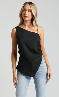 Andre Top - Asymmetric Shoulder V Hem Cami in Black