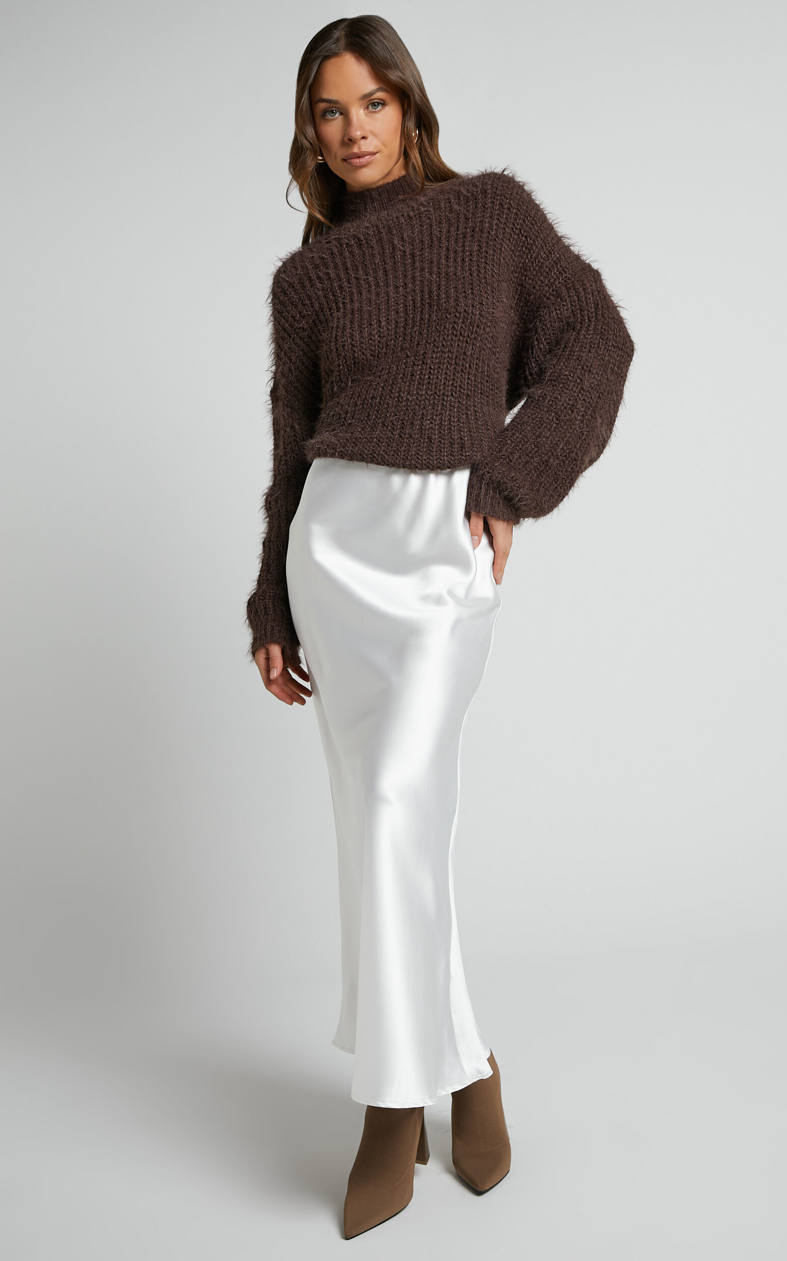 Silk midi skirt white sales