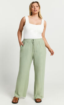 Kala Pants - Mid Waisted Relaxed Elastic Waist Pants in Sage