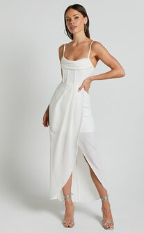 Andrina Midi Dress - High Low Wrap Corset Dress in White