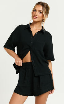 Donita Shorts - Elastic Waist Shorts in Black