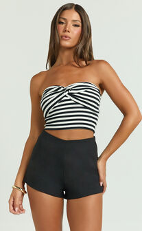 Zaria Top - Jersey Strapless Twist Front Top in White/Black