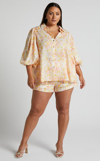 Amalie The Label - Kimmella Linen Blend Puff Sleeve Shirt in Sierra Floral