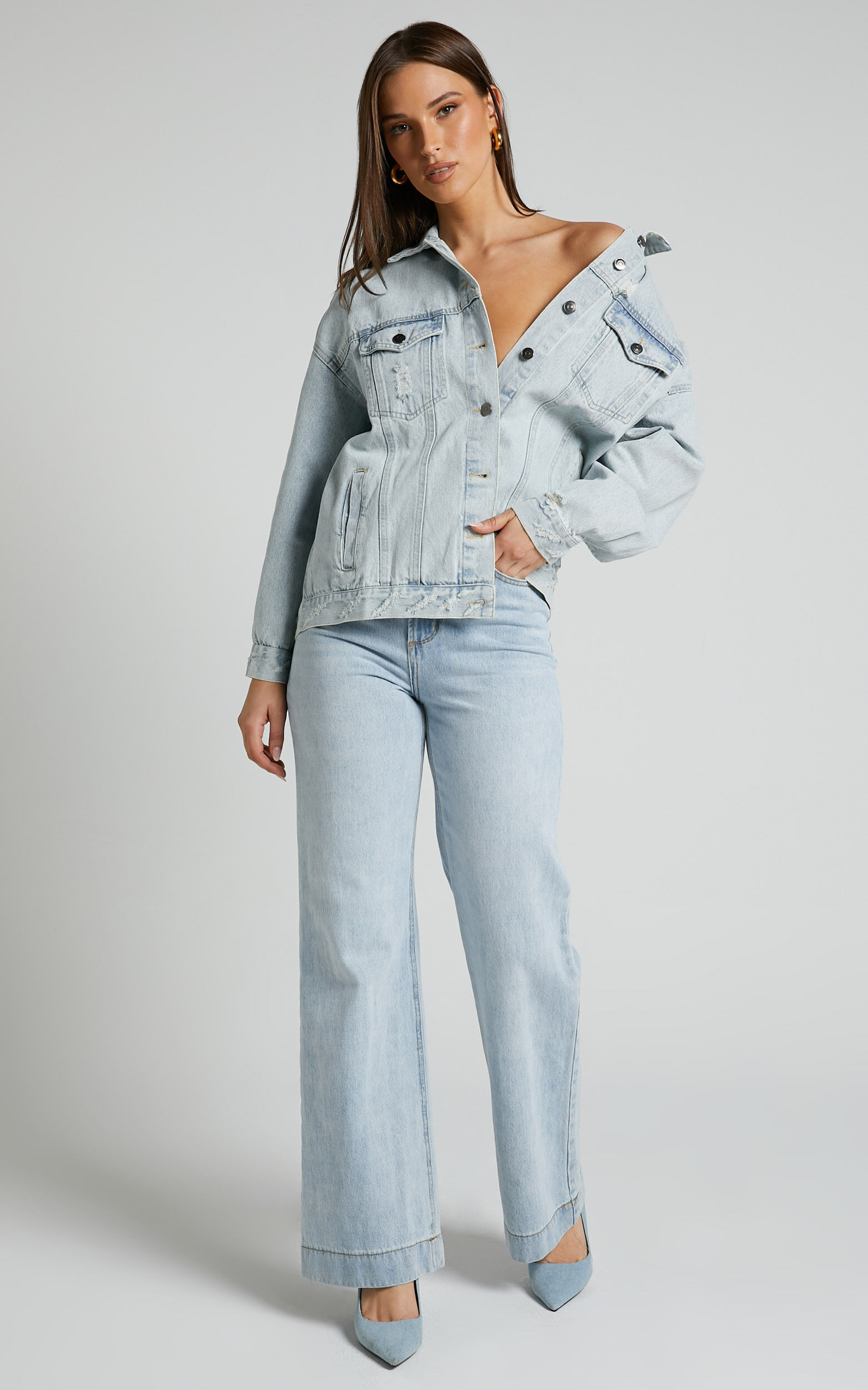 Peta Slouchy Denim Jacket in LIGHT WASH Showpo
