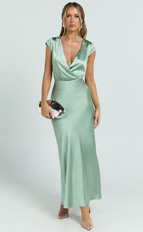 Hailey Maxi Dress - Cap Sleeve V Neck Dress in Sage