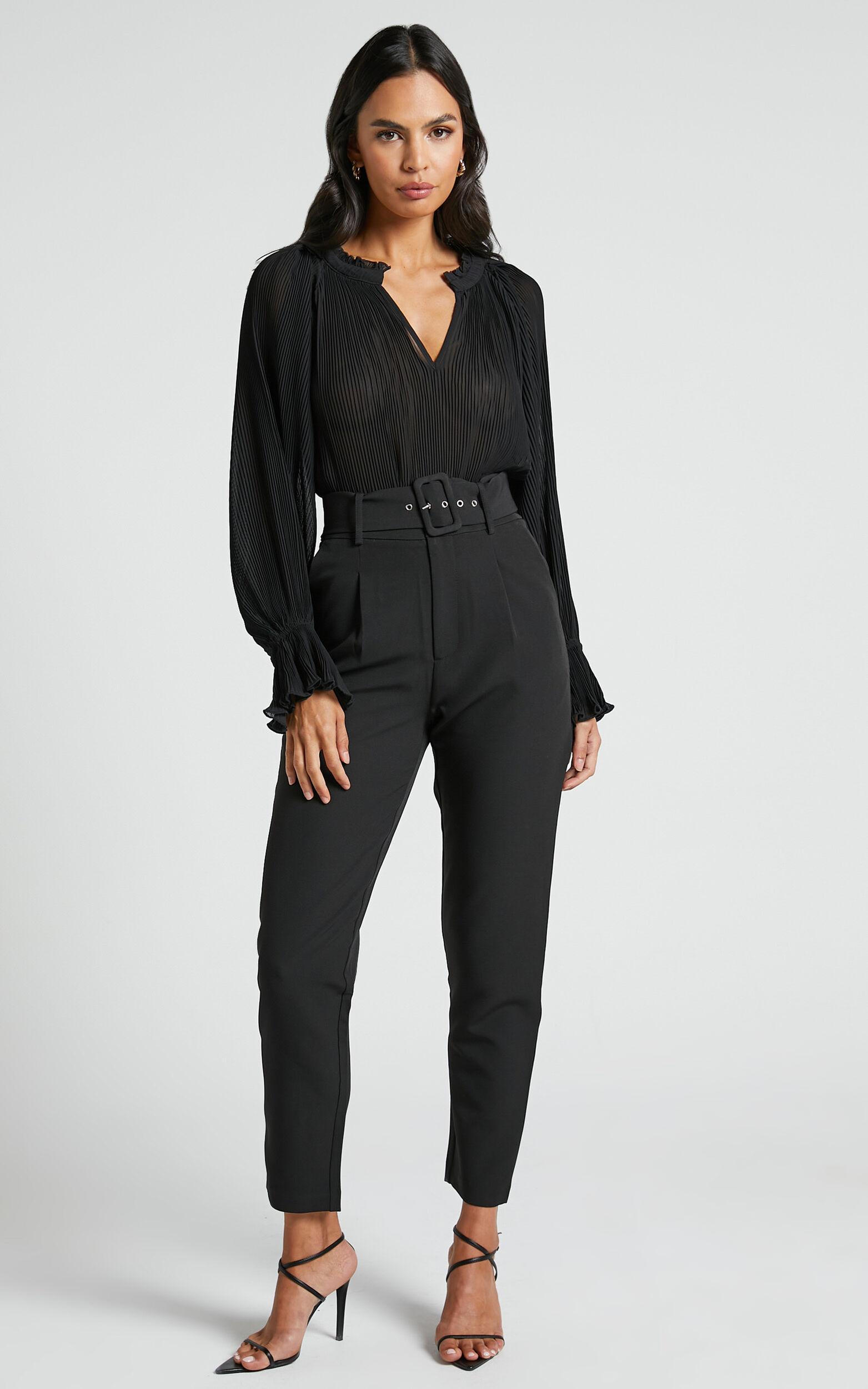Women's High-Rise Belted Wide Leg Pants - A New Day™ Black 8