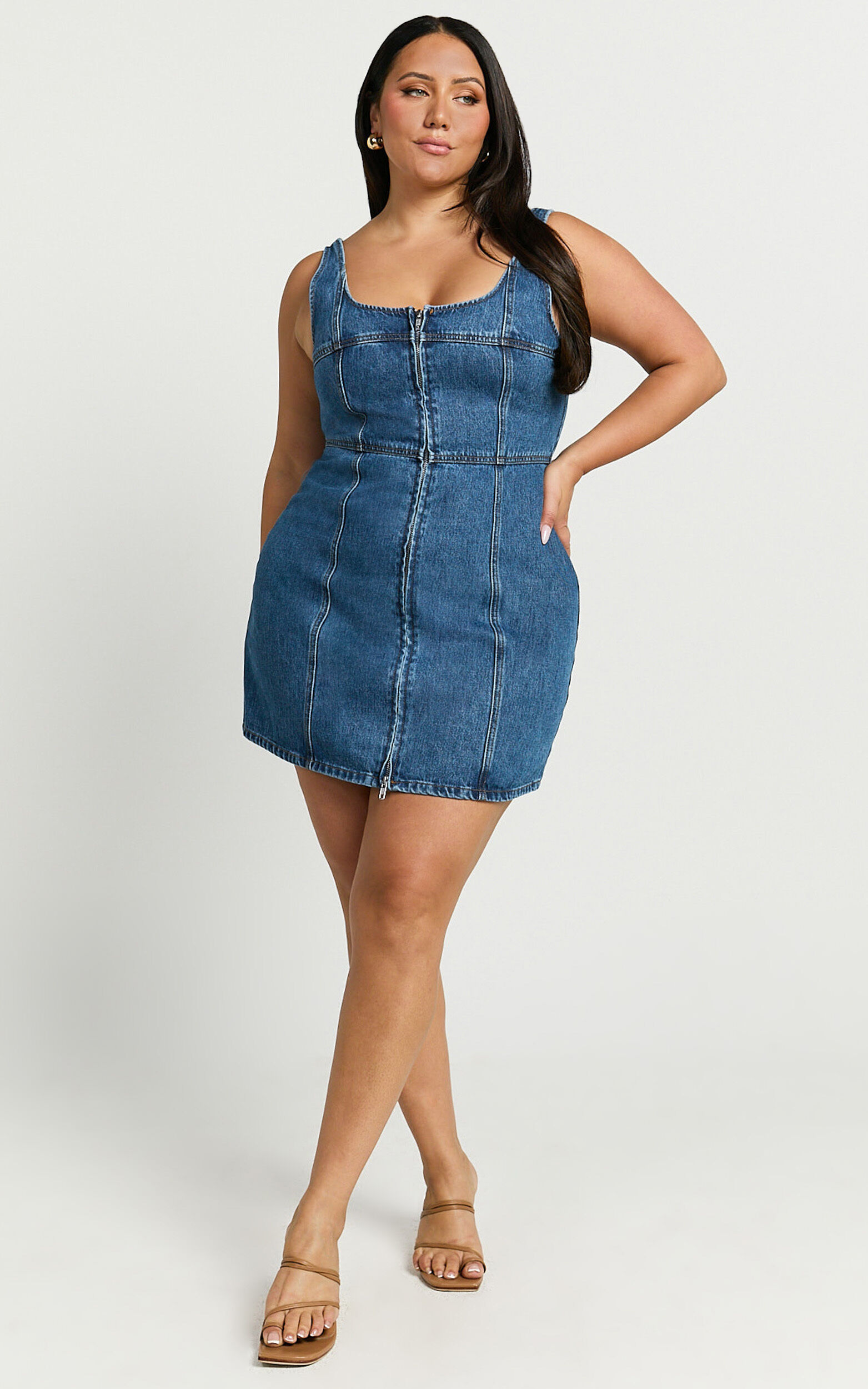 Denim zip front bodycon dress online