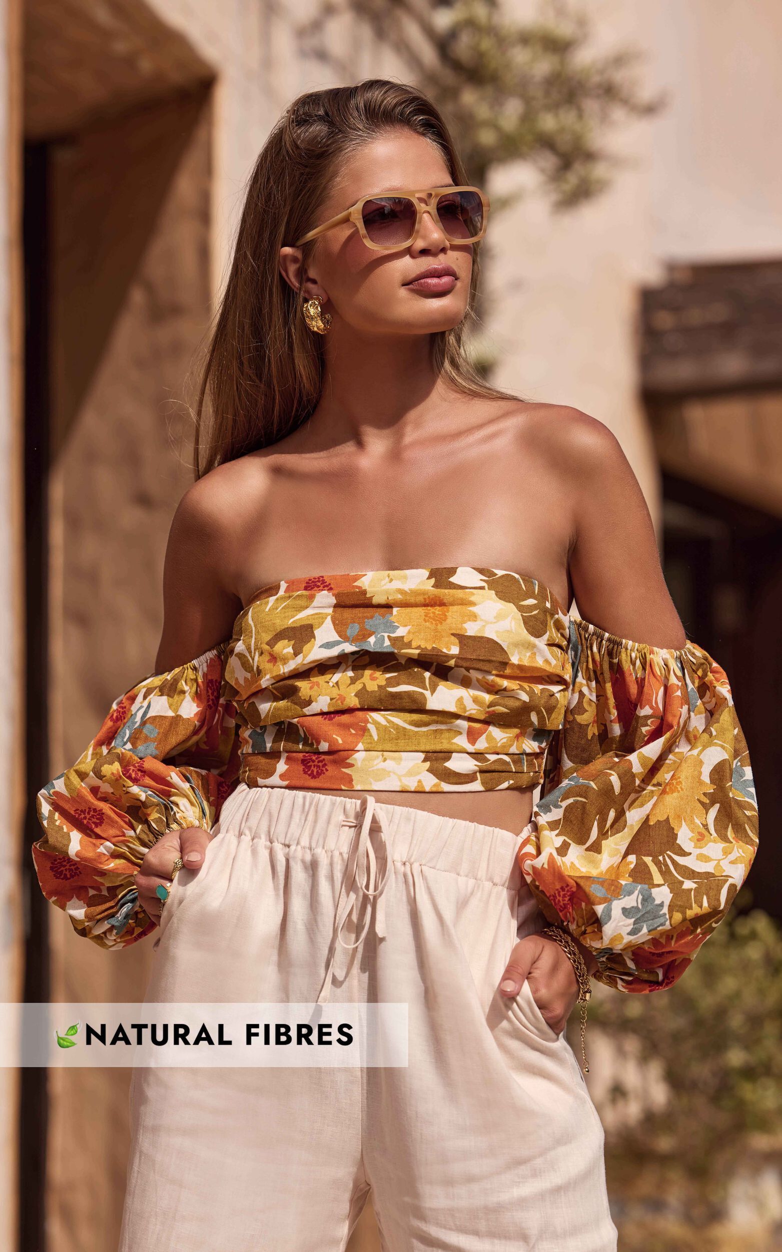 Amalie The Label - Ariesey Blend Blend Off Shoulder Puff Sleeve Linen Blend Top in Emerson Floral - 04, MLT1