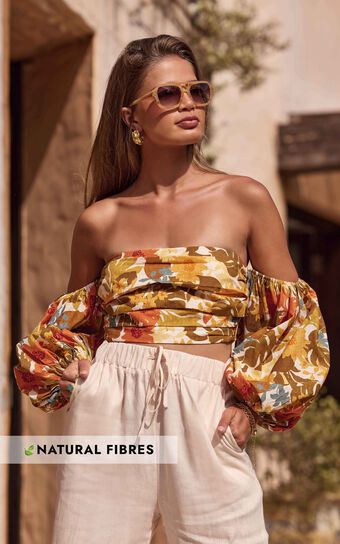 Amalie The Label - Ariesey Blend Blend Off Shoulder Puff Sleeve Linen Blend Top in Emerson Floral
