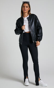 Edzelith Jacket - Faux Leather Bomber Jacket in Black