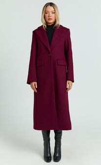 Michaela Coat - Oversized Lapel Single Button Coat in Wine