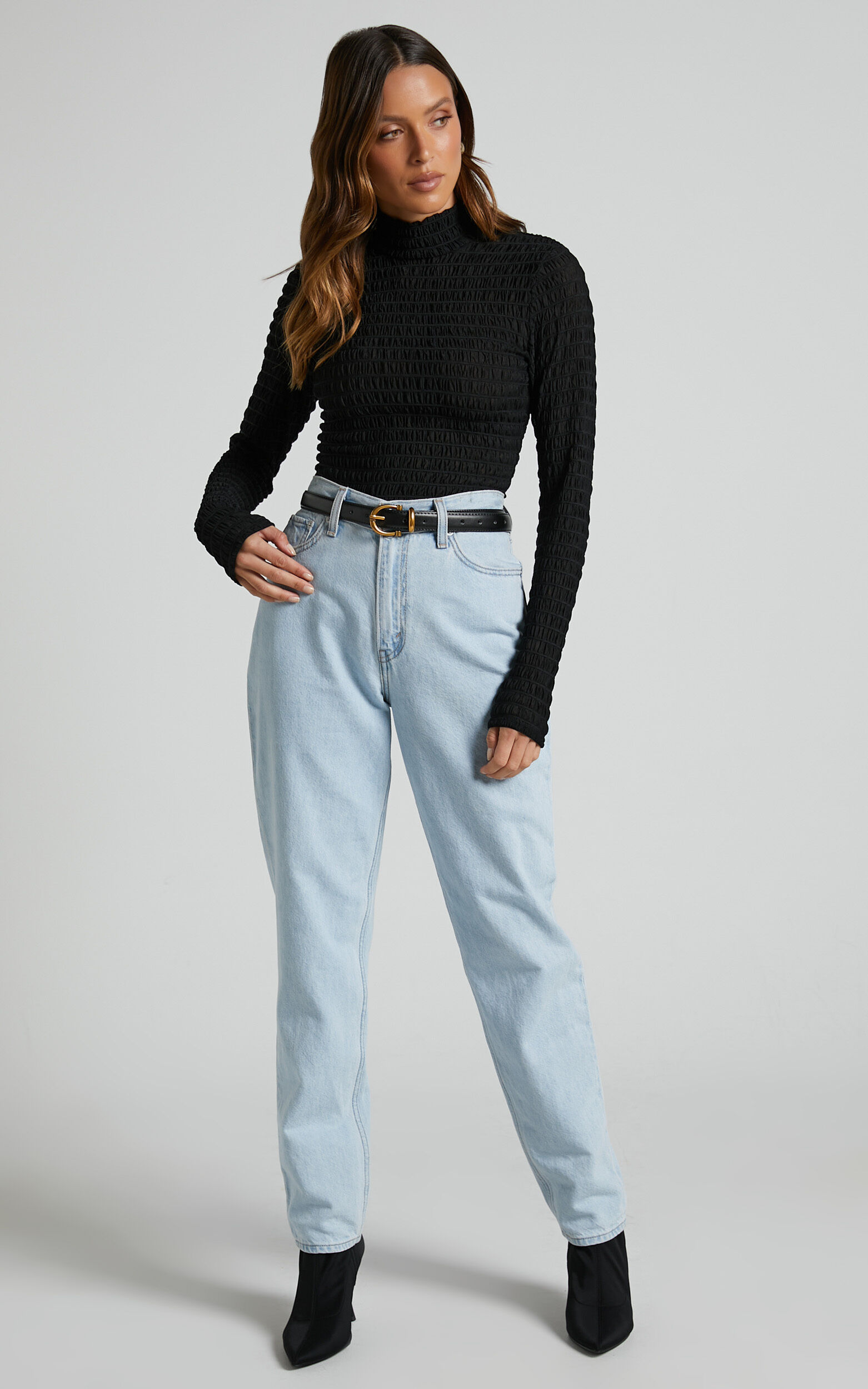 Black high top neck top outfit