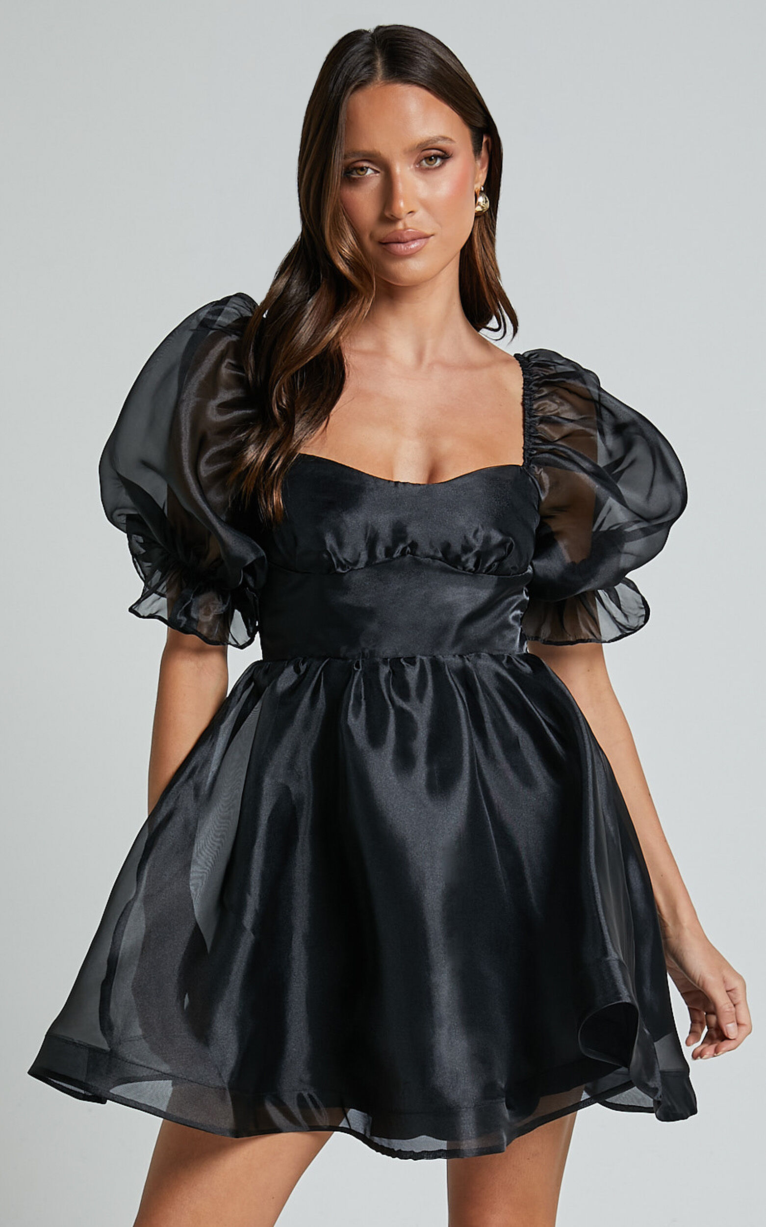 Ariya Mini Dress - Organza Puff Sleeve Dress in Black