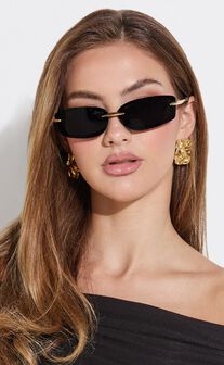 Paris Sunglasses -  Frameless Rectangle Sunglasses in Black and Gold