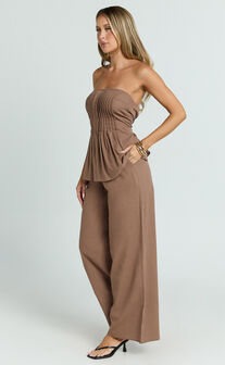 Carli Two Piece Top and Pants Set - Cotton Tube Pant Set in Chocolate