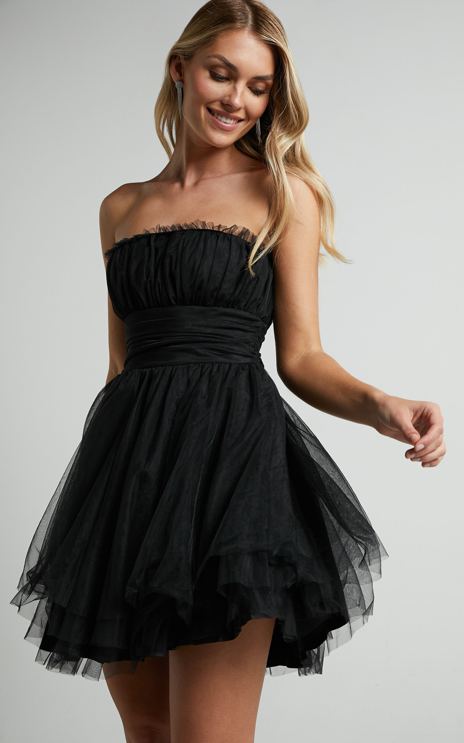 Brooke Mini Dress Tulle Frill Detail Mini Dress in Black Showpo