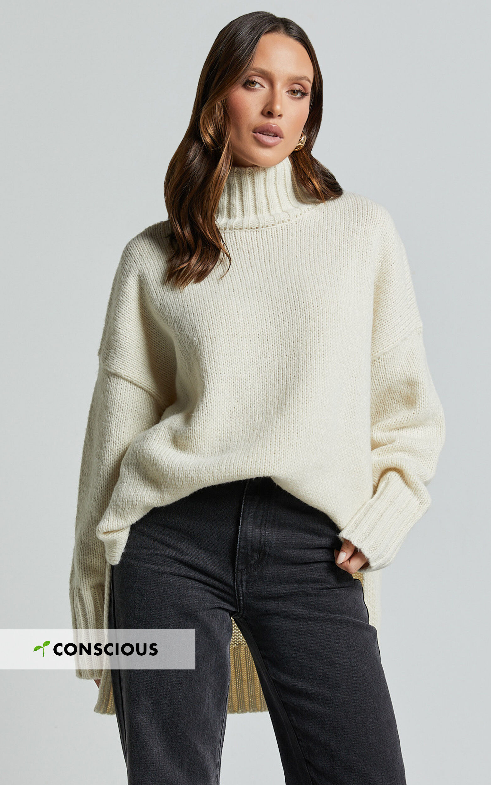 Josie Jumper Oversized Turtle Neck Recycled Knitted Jumper in Cream Showpo EU